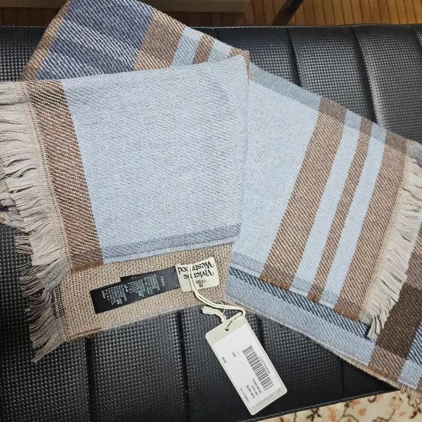 [BUNJANG] Vivienne Westwood Plaid Muffler Blue Brown / 비비안웨스트우드 체크 머플러 블루 브라운