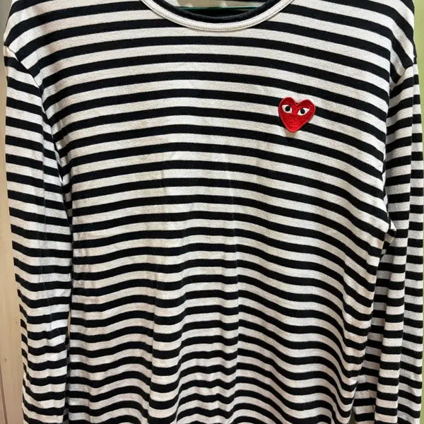 [BUNJANG] Comme des Garçons PLAY Striped Long Sleeve T-Shirt Black White L / 꼼데가르송 플레이 스트라이프 롱슬리브 긴팔티 블랙 화이트 L