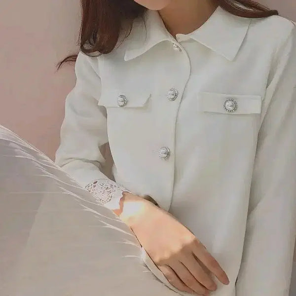 [BUNJANG] Women's Pearl Button Lace White Jacket (M Size) / [새상품] 여성 진주단추 레이스 화이트 자켓 M사이즈 하얀색 여성자켓 여자자켓