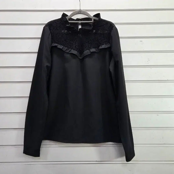 [BUNJANG] LeShop Black Lace Point Blouse / 르샵 블랙  레이스포인트  블라우스 55/보물찾기천사