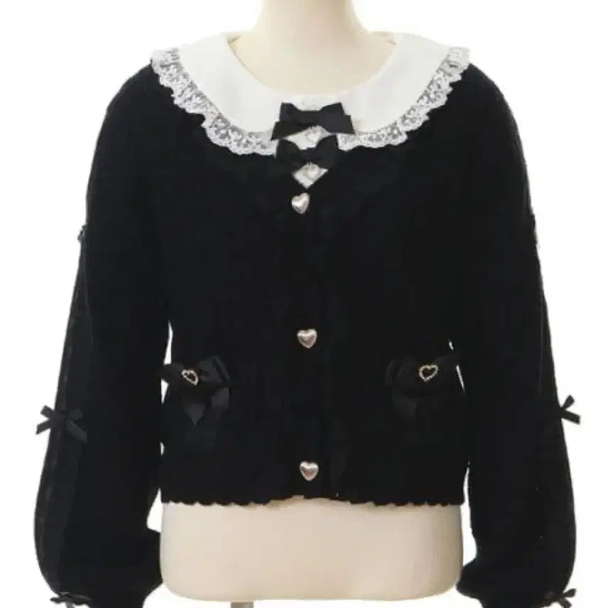 [BUNJANG] Lizlisa Ribbon Lace Black Cardigan / 리즈리사 리본 레이스 블랙 가디건 양산형 지뢰계 니트