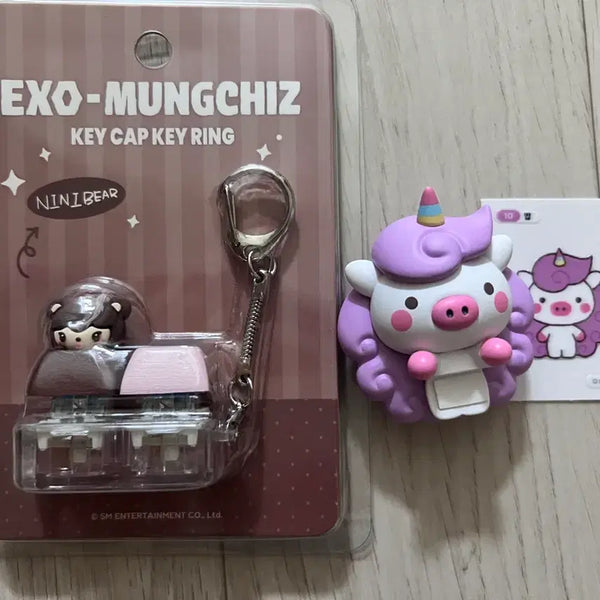 [BUNJANG] EXO Chen (Nini Bear) KCAP Keychain with Bob Figure & Sticker / 엑소 키캡 키링 니니베어 오아리 밥 픽규어