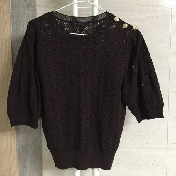 [BUNJANG] MICHAA Gold Button Short Sleeve Knit Top (Size 85) / MICHAA 미샤 23년 금장단추 반팔 니트 85