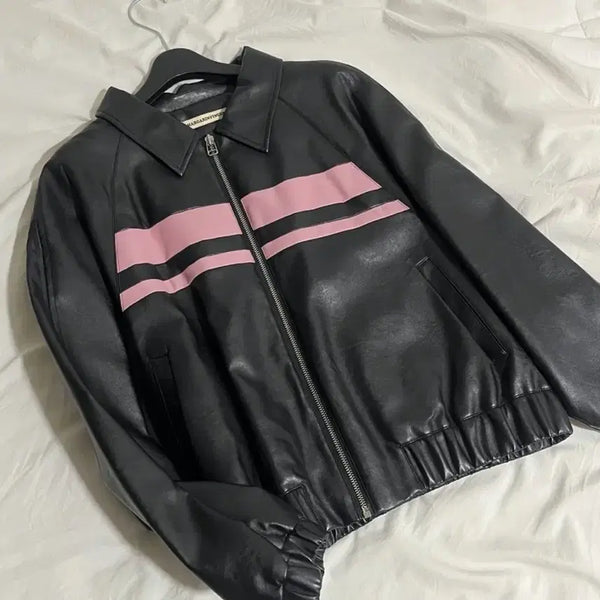 [BUNJANG] Margarin Fingers Pink Leather Bomber Jacket / 마가린핑거스 핑크레더 봄버 자켓