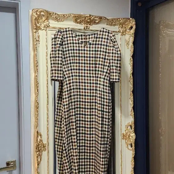 [BUNJANG] Check Pattern Puff Sleeve Long Dress / 청순&단아&글램룩 얼굴이 작아보이는 체크 패턴 퍼프소매 롱 원피스
