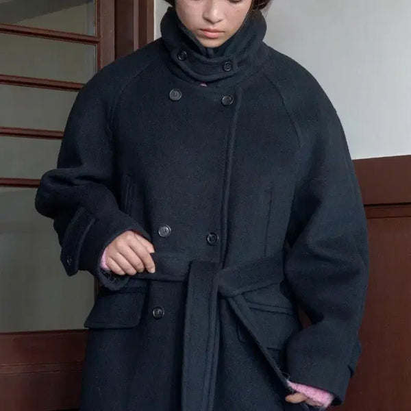 [BUNJANG] TUDMENT Belted High-Neck Wool Coat / 튜드먼트 벨티드 하이넥 울코트