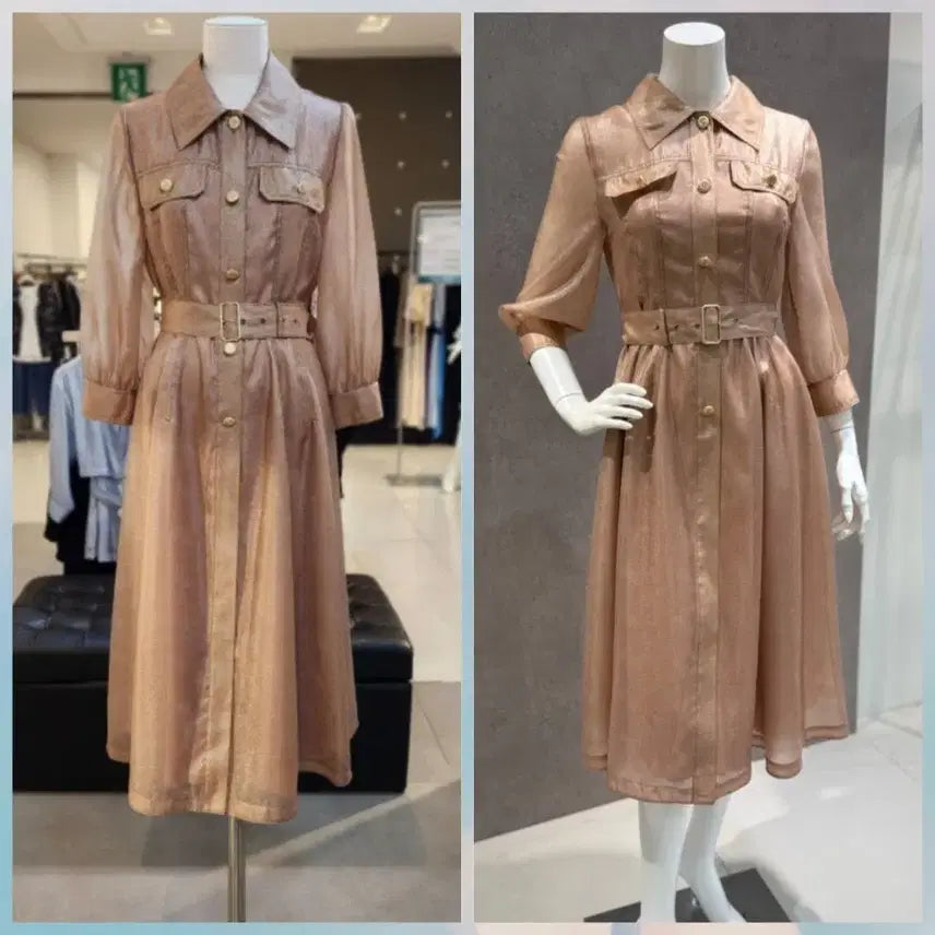 [BUNJANG] Jigott Glitter Belted Dress Gold Beige Size 66 / 지고트 글리터 벨티드 원피스 미착용 새거