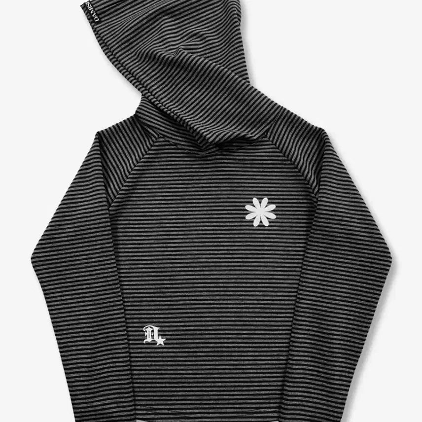 [BUNJANG] Damish Raglan Stripe Reflector Flower Hoodie Charcoal / 다미쉬 래글런 스트라이프 리플렉터 플라워 후드_차콜