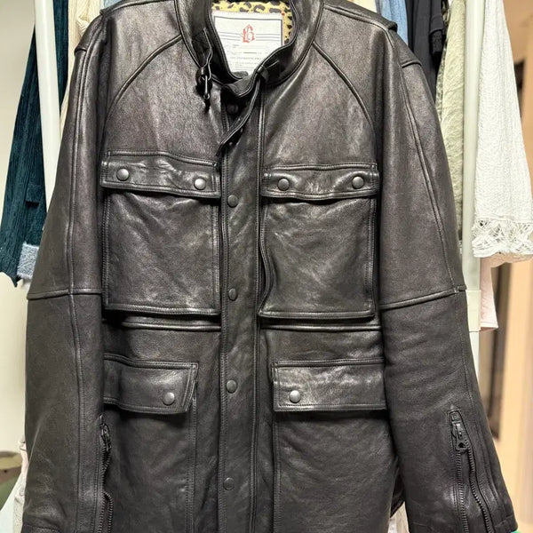 [BUNJANG] Blackout Biker Leather Jacket (L) / 블랙아웃 바이커 레더 L