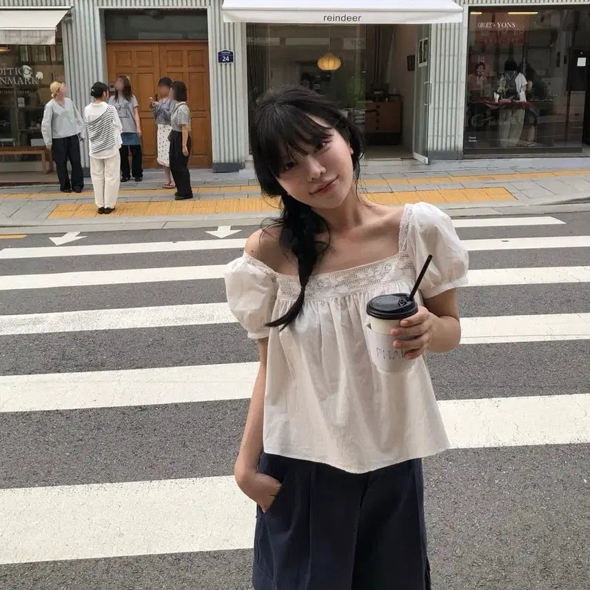 [BUNJANG] Without Summer Rose Square Blouse / 위드아웃썸머 로즈 스퀘어 블라우스 새상품(택O)