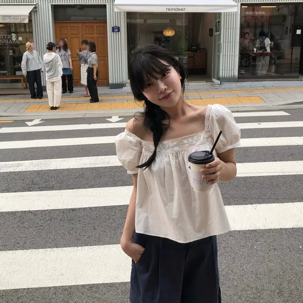 [BUNJANG] Without Summer Rose Square Blouse / 위드아웃썸머 로즈 스퀘어 블라우스 새상품(택O)