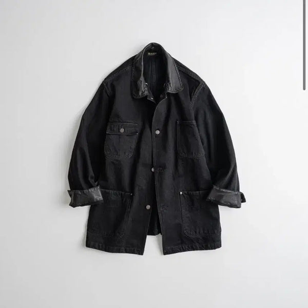 [BUNJANG] Behave 26SS Washed Leather Collar Coverall Black / 비헤비어 / 26SS 워시드 레더 카라 커버올 블랙 / 4