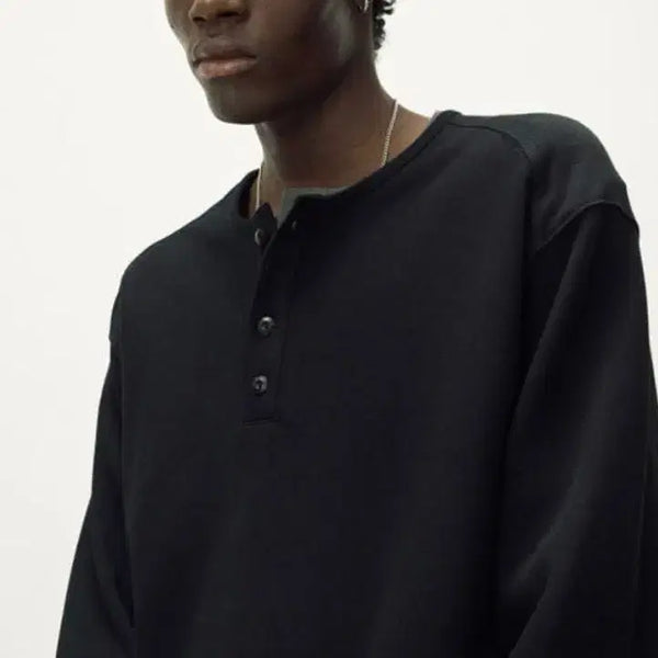 [BUNJANG] Ilcorsso Essential Henley Neck Long Sleeve Black M / 일꼬르소 에센셜 헨리넥 롱슬리브 블랙 M (100~105)