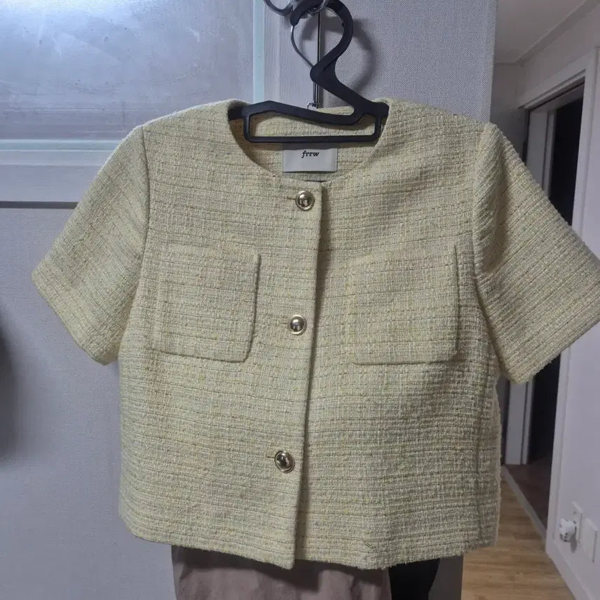 [BUNJANG] Frontrow Tweed Short Sleeve Jacket Yellow / frrw 프론트로우 트위드 반팔 자켓 옐로우