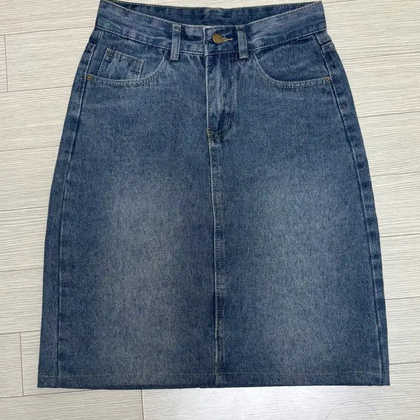[BUNJANG] Vintage Wash Denim Midi Skirt / 청치마 미디 진청 빈티지청 미디스커트
