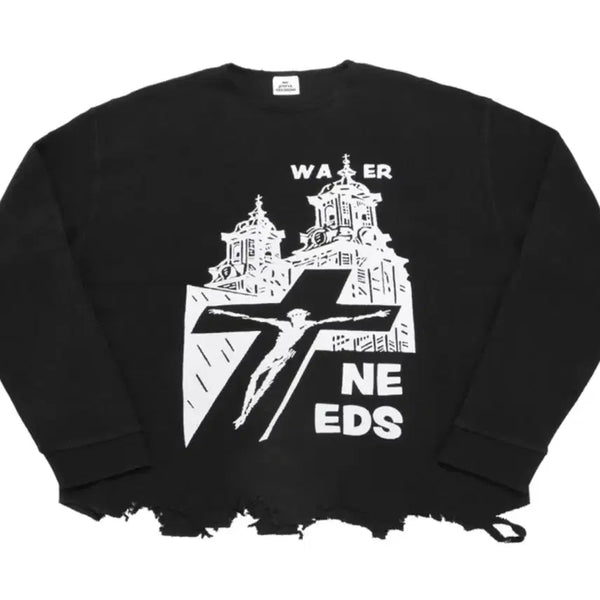 [BUNJANG] MJD Distressed Waffle Long Sleeve Black / [L] MJD 디스트레스드 와플 롱슬리브 블랙