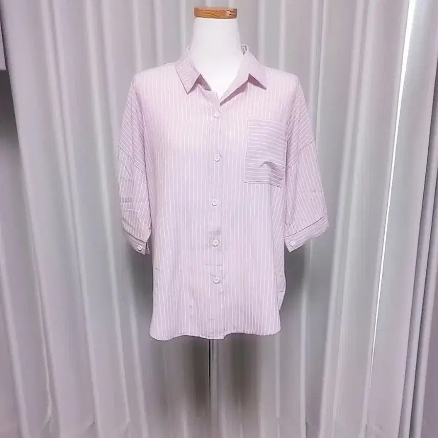 [BUNJANG] Stripe Shirt (Purple/White) Size 55-66 / (새상품)  스트라이프 셔츠 55~66