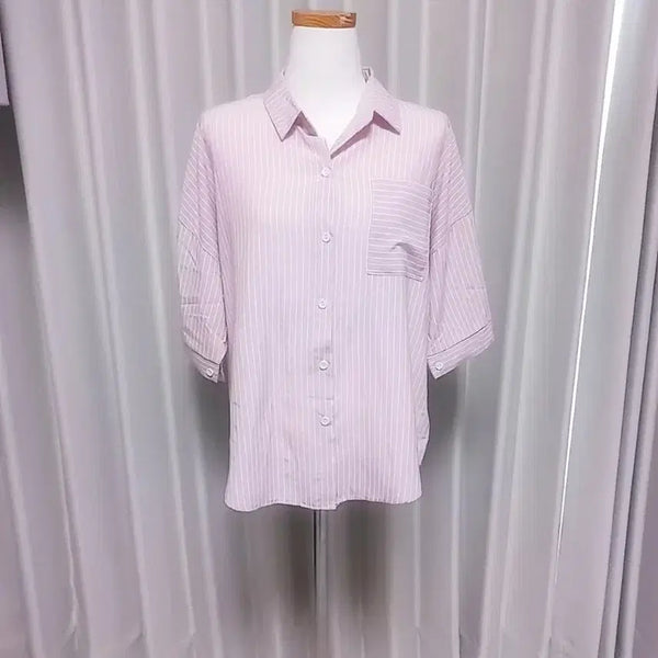 [BUNJANG] Stripe Shirt (Purple/White) Size 55-66 / (새상품)  스트라이프 셔츠 55~66