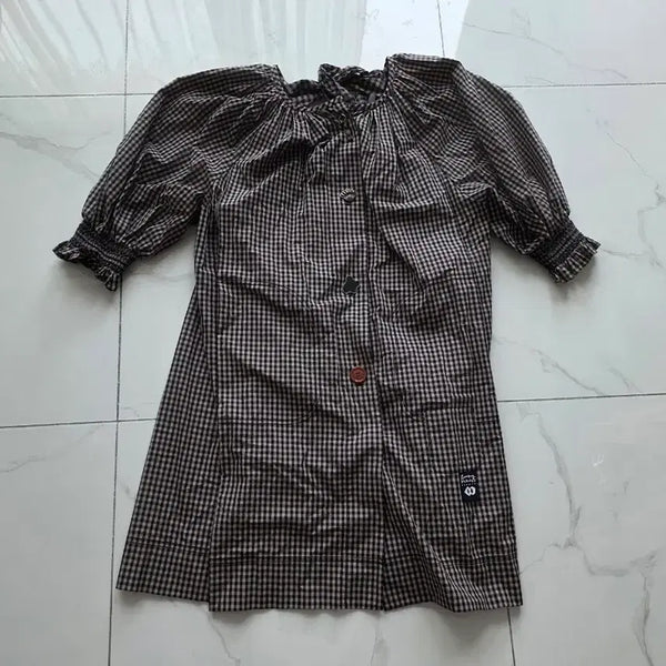 [BUNJANG] Lucky Chouette Check Puff Sleeve Dress / [정품] 럭키슈에뜨 체크 퍼프소매 원피스 38
