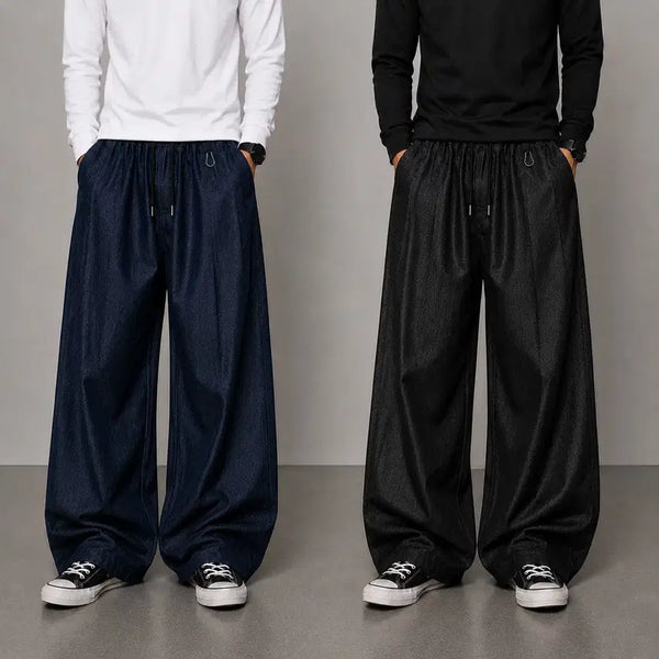 [BUNJANG] 2-Pack Denim Pintuck Banding Pants (Black & Blue) / (2PACK) 데님 핀턱 밴딩 팬츠 흑청진청