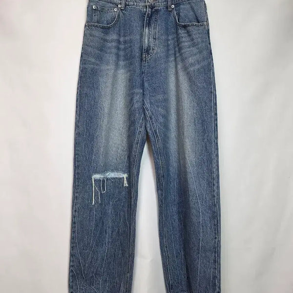 [BUNJANG] Time Homme Damaged Wide Denim Pants Size 82 / 타임옴므 데미지 와이드 데님팬츠 82