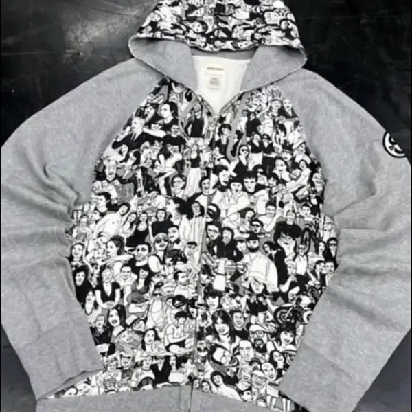 [BUNJANG] Diesel Hooded Zip-Up Jacket Gray Printing / 디젤 후드집업 그레이 프린팅