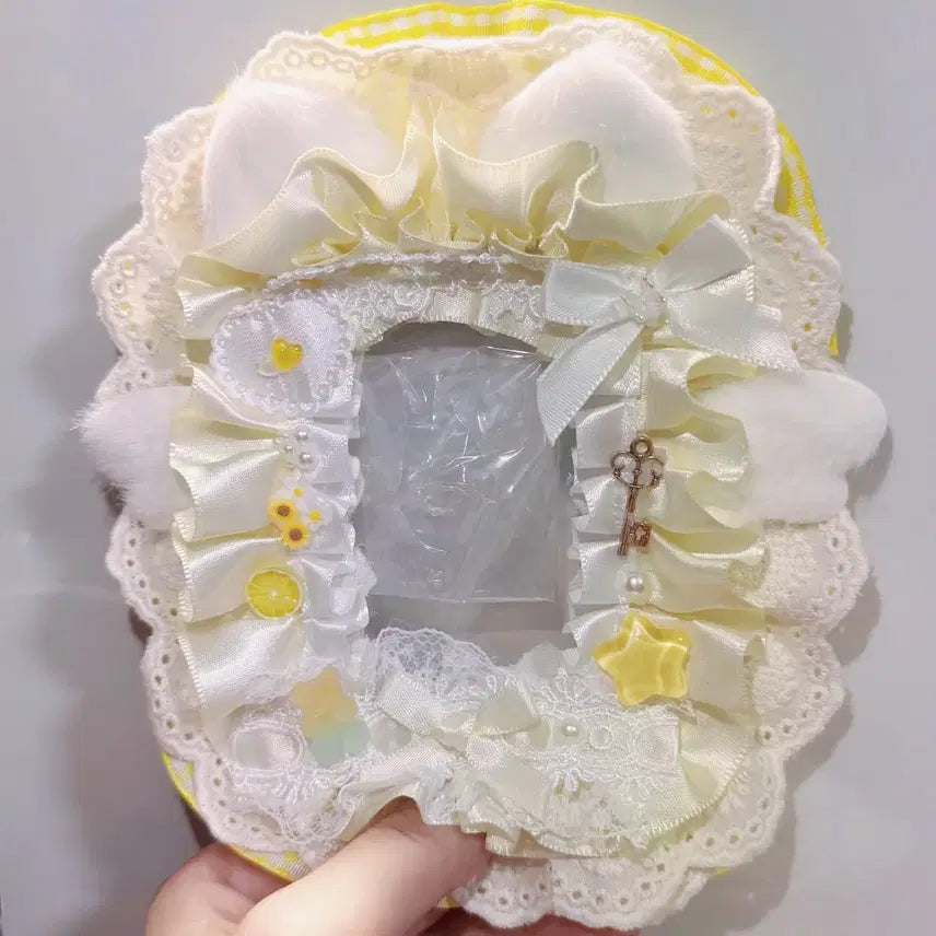 [BUNJANG] White & Yellow Lace Handmade Photocard Holder Top Loader Deco / 화이트&옐러우  레이스 탑꾸 탑로더 꾸미기 핸드메이드 포카홀더