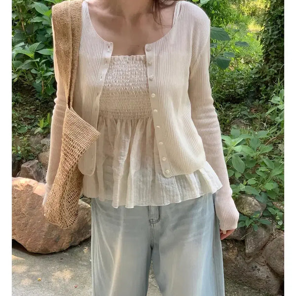 [BUNJANG] Frenchofthebrunch Ribbed Crop Knit Cardigan / [새상품] 프렌치오브 브런치 골지 크롭 니트 가디건