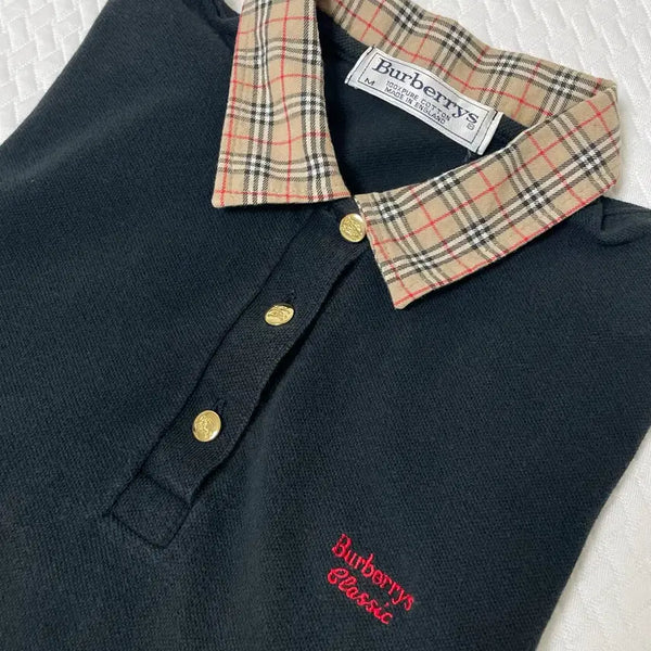 [BUNJANG] Burberry Check Collar Polo Shirt with Engraved Gold Buttons / BURBERRY 버버리 체크 카라티 금장각인 단추