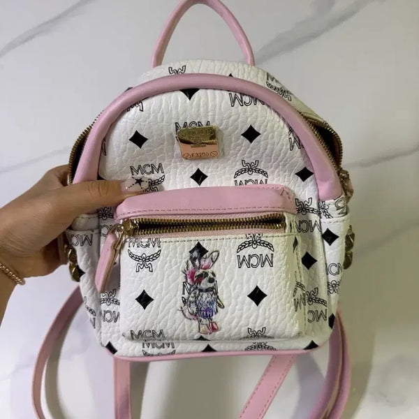 [BUNJANG] MCM Visetos Rabbit Mini Backpack Pink White / MCM 비세토스 래빗 핑크 화이트 미니 백팩