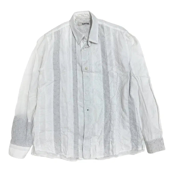 [BUNJANG] KAPITAL Kathmandu White Linen Patchwork Shirt Size 2 / 캐피탈 카트만두 화이트 린넨 패치워크 셔츠 2