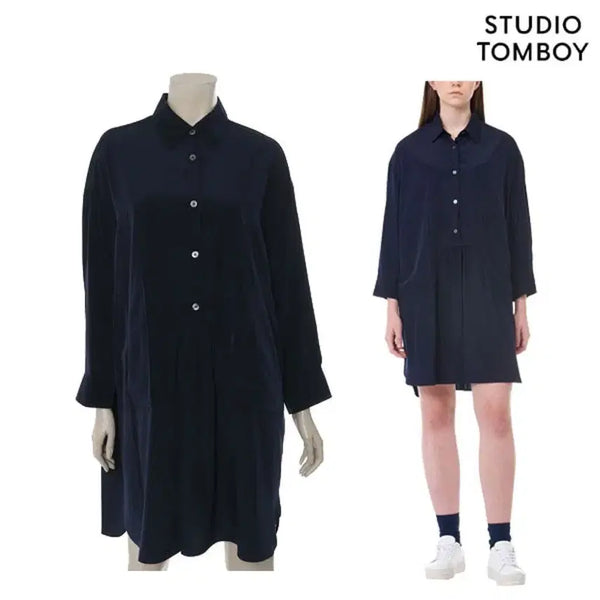 [BUNJANG] Tomboy Navy Shirt Dress Free Size / [정품] 톰보이 네이비 셔츠 원피스 F