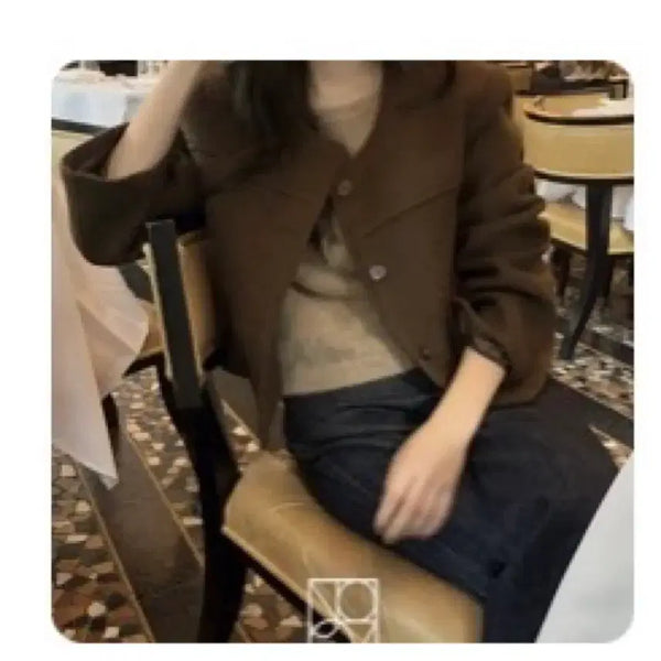 [BUNJANG] GANESRA Baum Wool Collarless Jacket Brown / 가내스라 바움 울 노카라 자켓 브라운