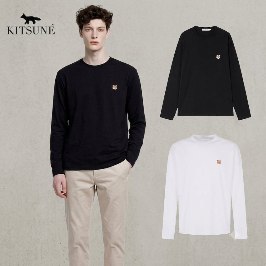 [BUNJANG] Maison Kitsuné Fox Patch Long Sleeve T-Shirt (Black/White) / 정품/새상품)메종키츠네 폭스 패치 롱슬리브 긴팔 티셔츠 남녀공용 (블랙 / 화이트)