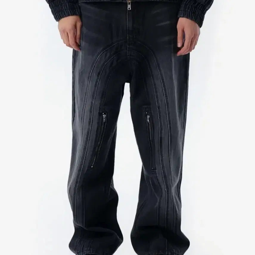 [BUNJANG] OWEY C.B. Wave Line Washed Zipper Jeans Black Size 2 / 오와이 C.B 웨이브 라인 워시드 지퍼 진 블랙 2사이즈