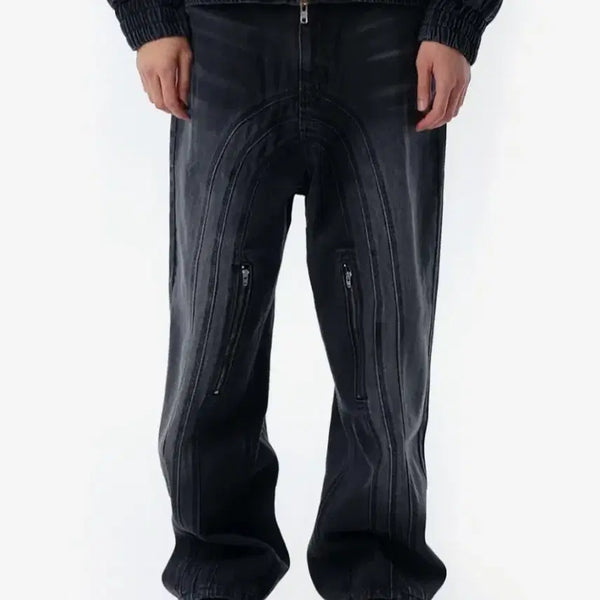 [BUNJANG] OWEY C.B. Wave Line Washed Zipper Jeans Black Size 2 / 오와이 C.B 웨이브 라인 워시드 지퍼 진 블랙 2사이즈