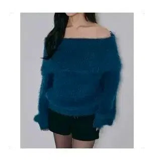 [BUNJANG] Ablley Off-Shoulder Angora Knit Black / 에이블리 오프숄더 앙고라 니트 블랙