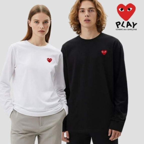 [BUNJANG] Comme des Garçons Red Heart Patch Long Sleeve T-Shirt (Black/White) / 정품/새상품)꼼데가르송 레드 하트패치 롱슬리브 긴팔 티셔츠 남녀공용 (블랙 / 화이트)
