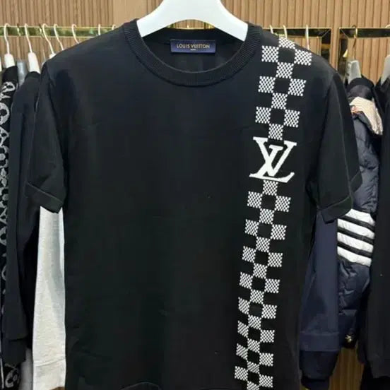 [BUNJANG] Louis Vuitton Check Knit Short Sleeve Black / 루이비통 체크 니트반팔