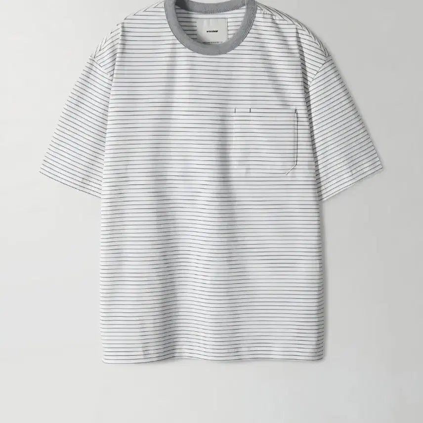 [BUNJANG] INTHERAW Stripe Crew Panel T-Shirt Grey Melange Size 2 / 인더로우 스트라이프 티셔츠 STRIPE CREW PANEL T SHIRT