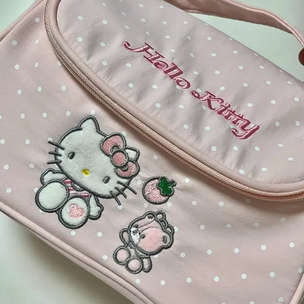 [BUNJANG] Hello Kitty Polka Dot Pouch / 헬로키티 파우치 핑크색 도트무늬 손잡이 메이크업 파우치
