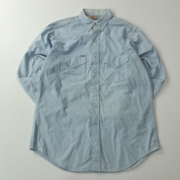 [BUNJANG] Carhartt 90s Chambray Western Shirt - Pastel Blue (Size L) / CA707 L 칼하트 90s 샴브레이 웨스턴 셔츠 남방