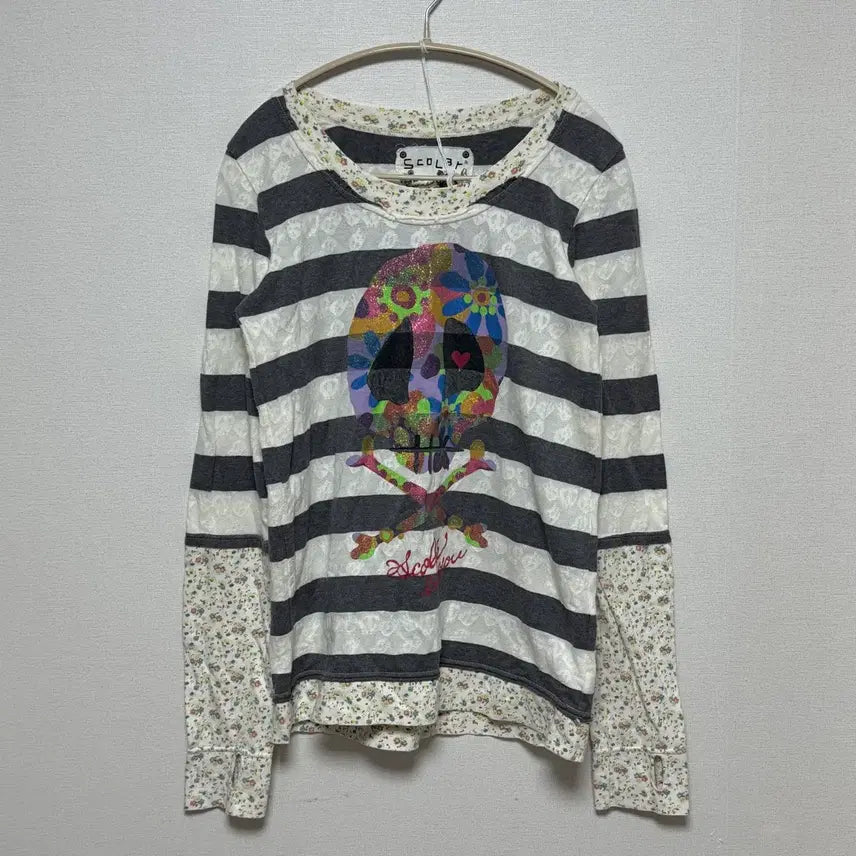 [BUNJANG] Mori Girl Skull Pattern Long Sleeve Top / 펑크 모리걸 스콜라 스컬 패턴 롱슬리브
