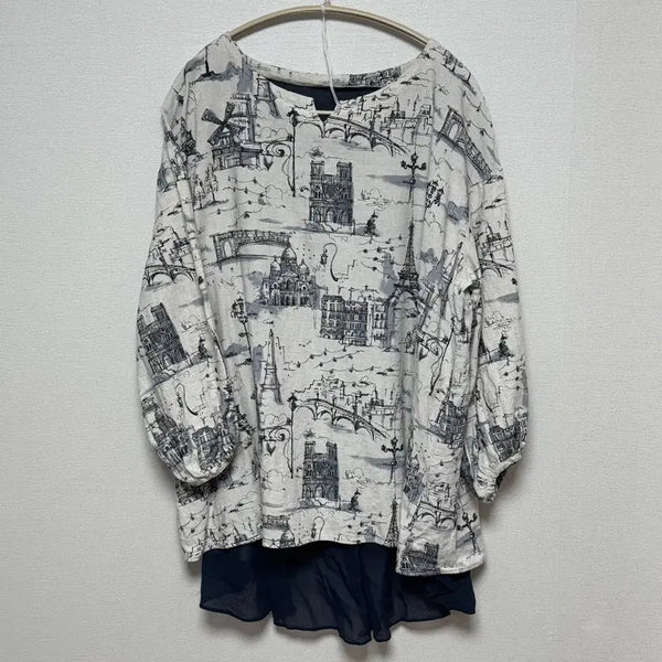 [BUNJANG] Paris Illustration Long Sleeve Blouse / 파리 일러스트 모리걸 긴팔 블라우스 바선생깔