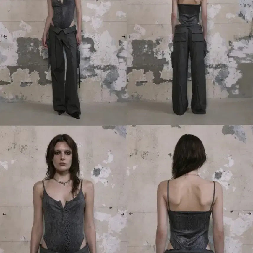 [BUNJANG] Bohemian Seoul Leopard Button Bodysuit Khaki Grey / 보헤미안서울  보헴서 버튼 레오파드 바디수트 카키그레이