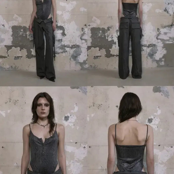 [BUNJANG] Bohemian Seoul Leopard Button Bodysuit Khaki Grey / 보헤미안서울  보헴서 버튼 레오파드 바디수트 카키그레이