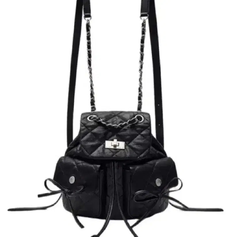 [BUNJANG] Matinkim Double Pocket Quilting Mini Backpack Black / 마뗑킴 더블 포켓 퀼팅 미니 백팩 블랙