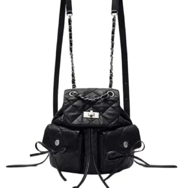 [BUNJANG] Matinkim Double Pocket Quilting Mini Backpack Black / 마뗑킴 더블 포켓 퀼팅 미니 백팩 블랙