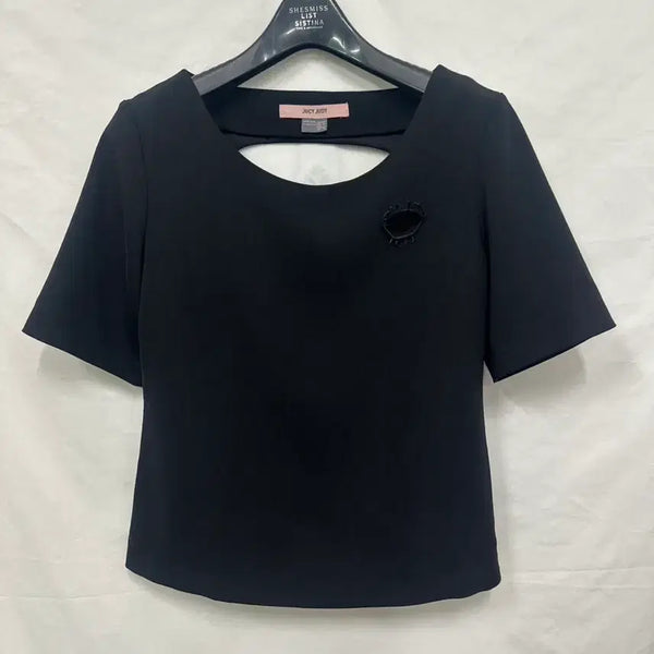 [BUNJANG] Juicy Judy Women's Black T-shirt - Back Slit Short Sleeve Size 85 / [상태최상] 쥬시쥬디 상의 여성 티셔츠 블랙 백트임 반팔 85