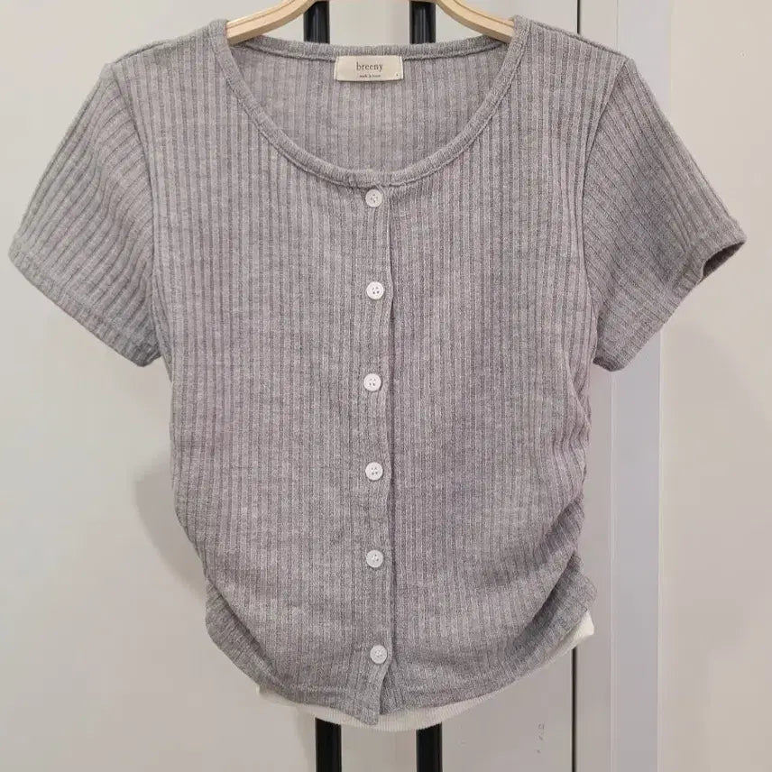 [BUNJANG] Gray Ribbed Cropped T-Shirt / 그레이 반팔 골지 크롭 티셔츠 55사이즈